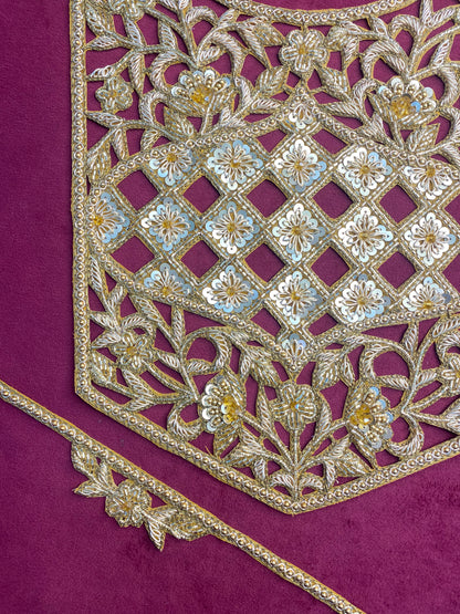 Beautiful Zardozi work Neck Patches With Sleeves Gold 010126