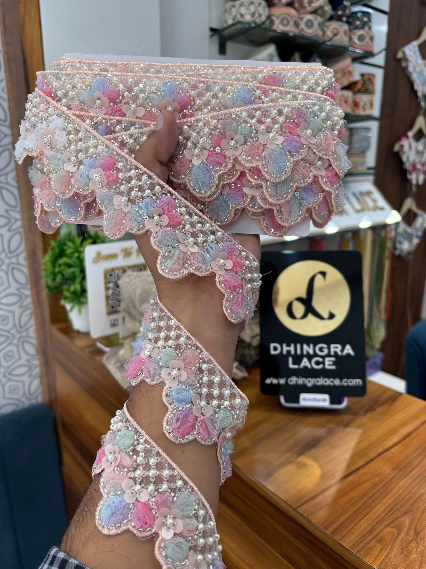 Beautiful Organza Based Sequence And Pearls Work Lace 130925