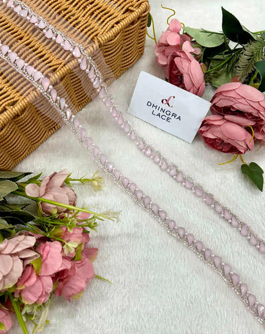 Beautiful Net Based Zarkan, Cutpipe And Crystal Work Lace 121124