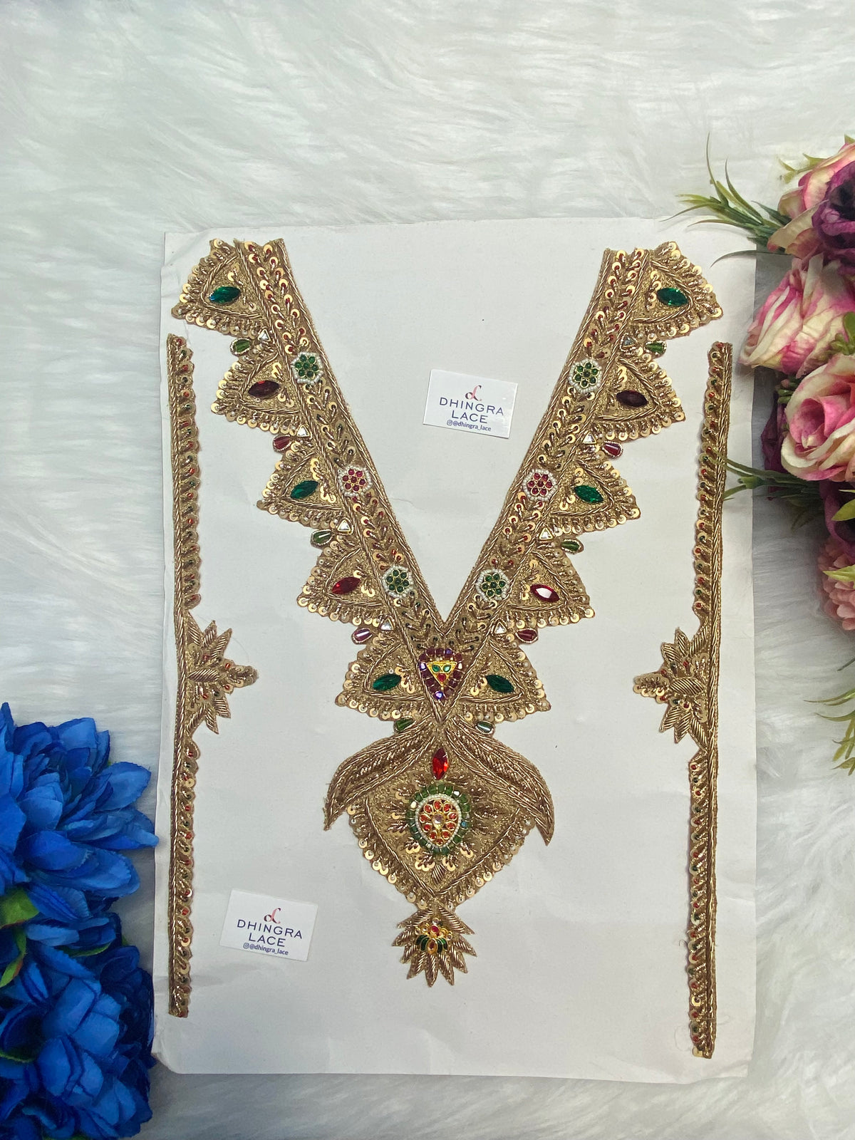 Crystal Rhine Stone Zardozi Neck Patch Gold/Antique 121026