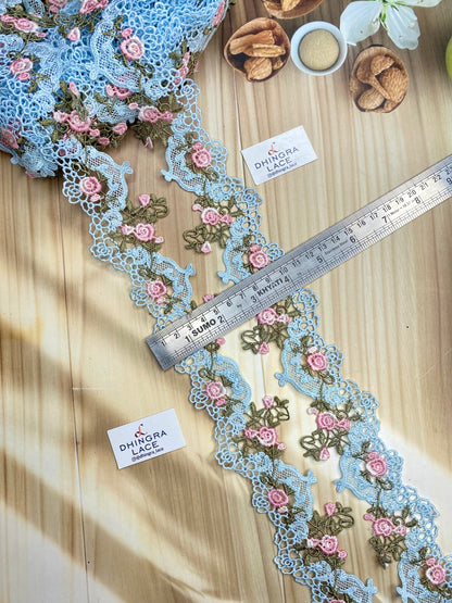 Beautiful Sky Blue Multi Guipure 2 Inches Broad Lace 160126 (3 Meters)