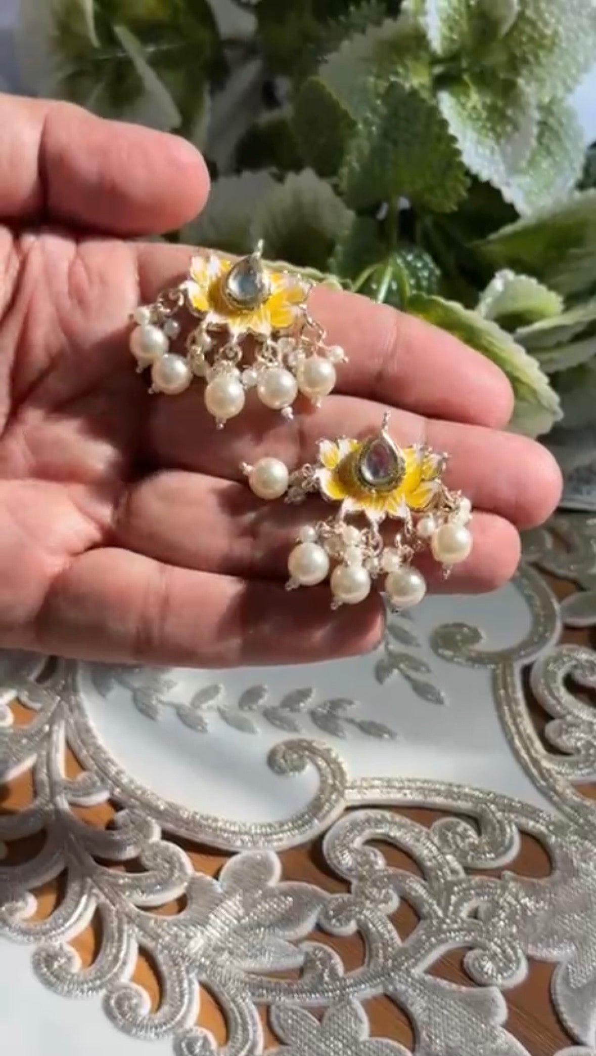 Beautiful Pearl Work Minakari Hanging Button (1 pair) 220826