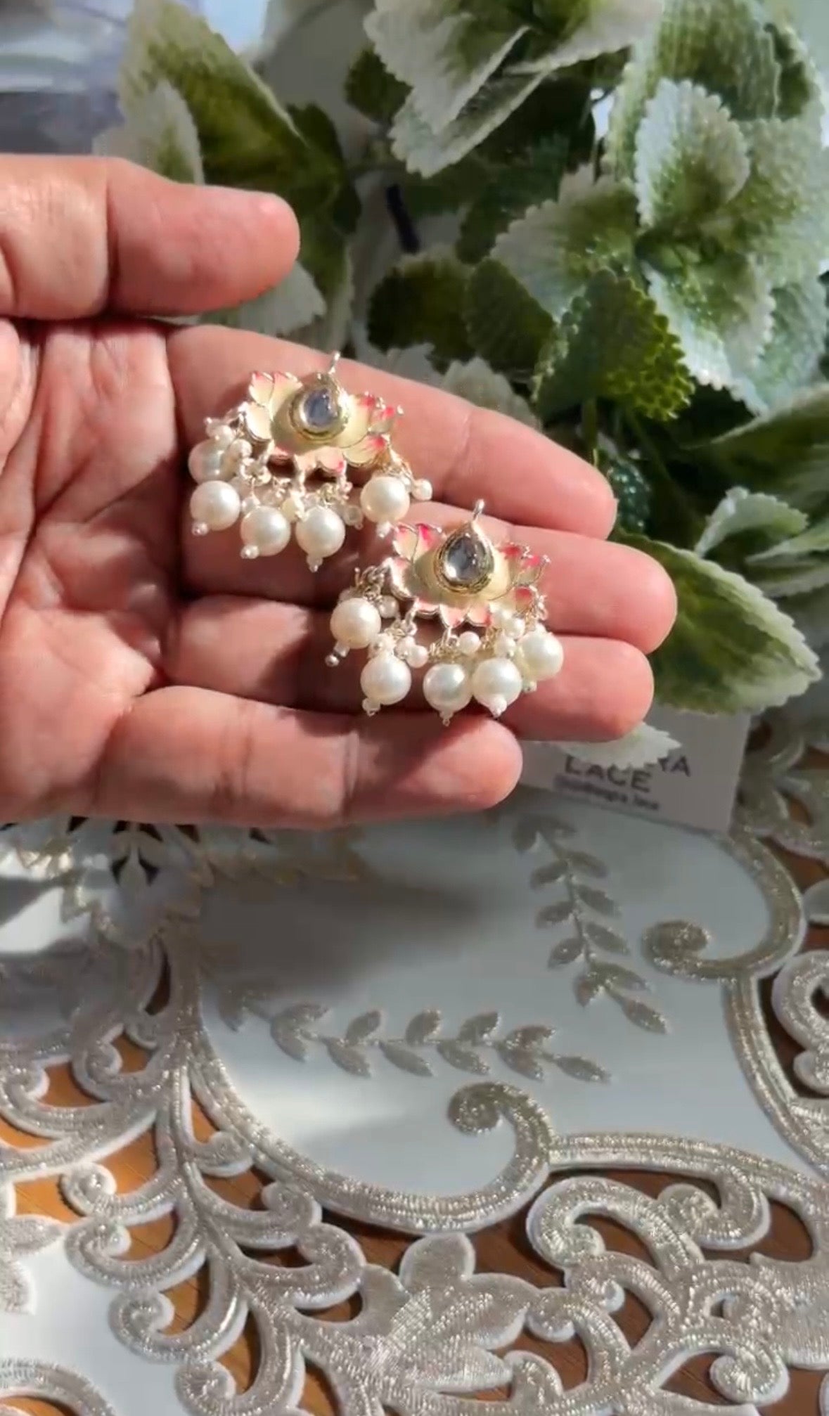 Beautiful Pearl Work Minakari Hanging Button (1 pair) 220826