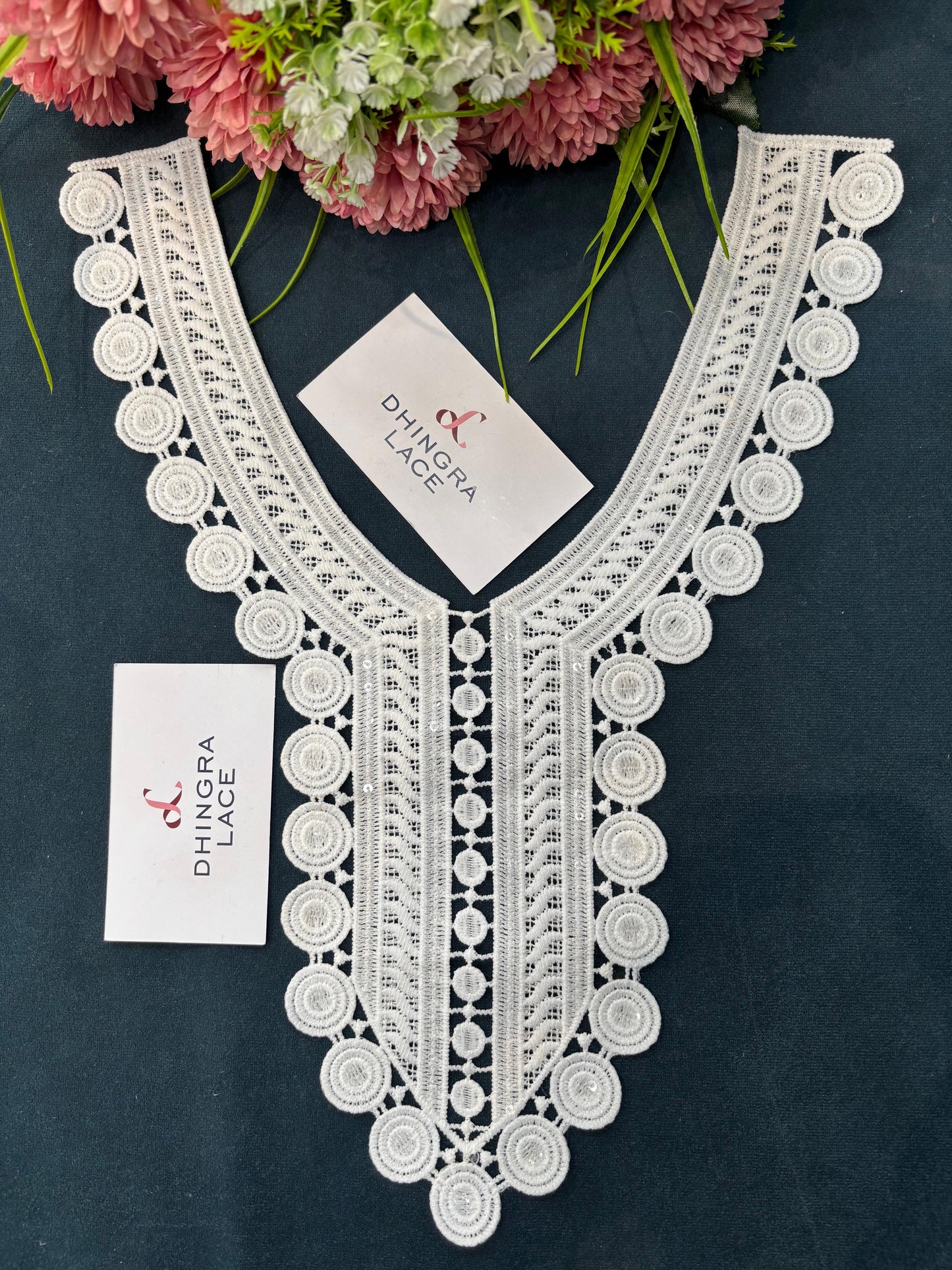 Beautiful Guipure Sequence Work Neck White 210525