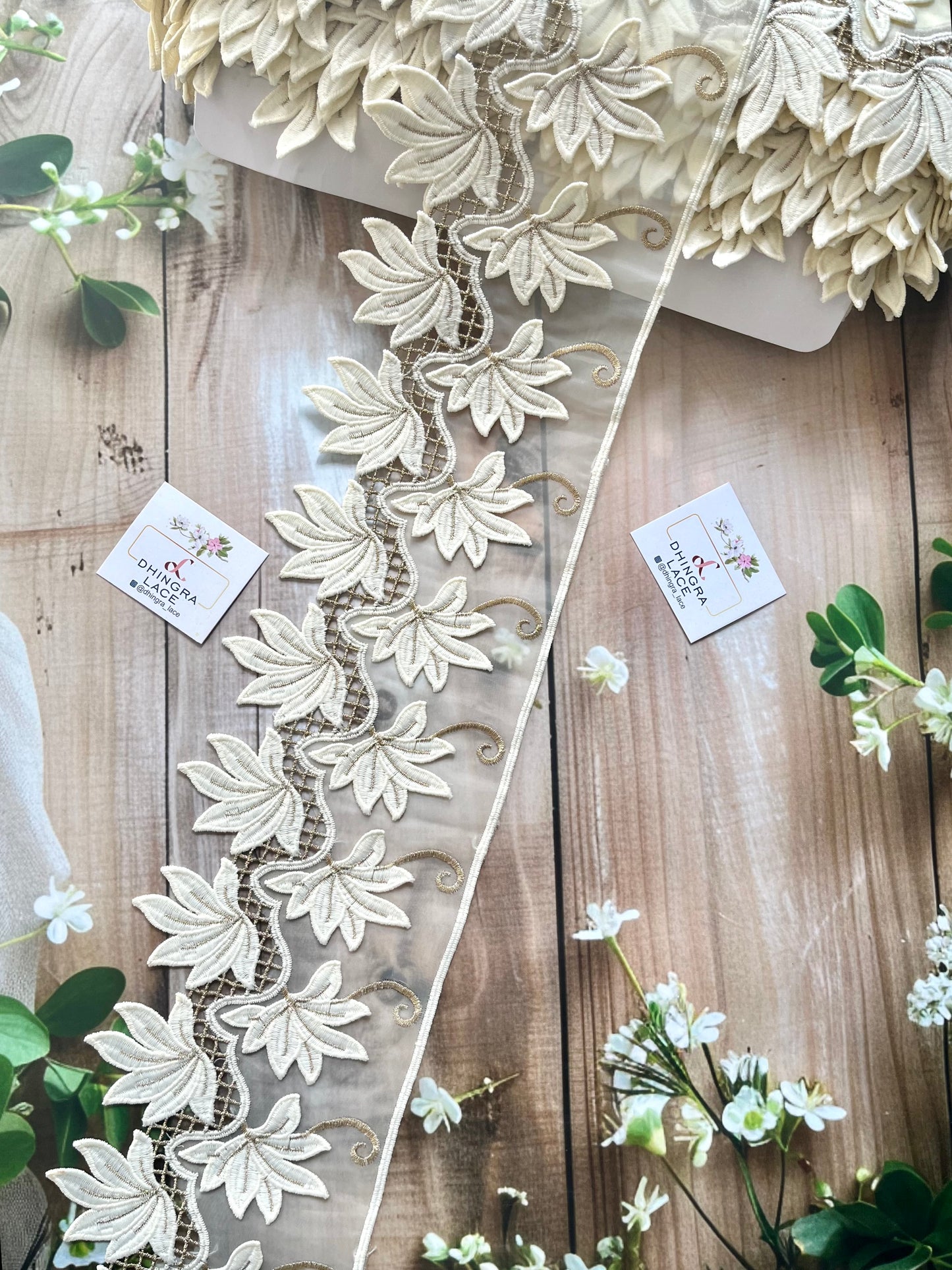 Beautiful Organza Based Threadwork Lace Off White 090825