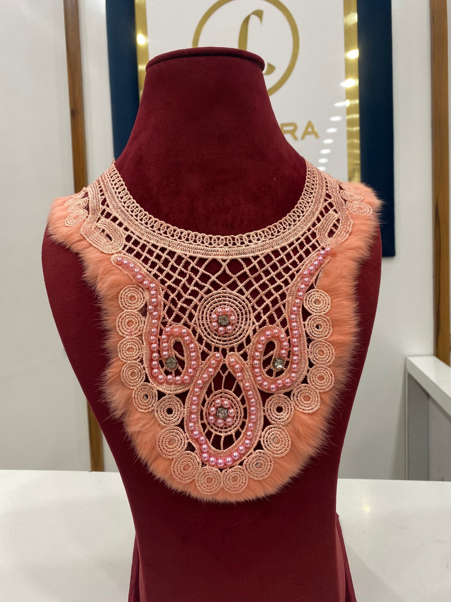Beautiful Guipure Feather Neck Patch Peach 040426/100426