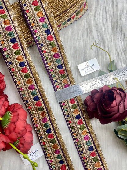 Beautiful Purple Multi Sabyasachi 2 Inches Broad Lace 9 Meters 050126