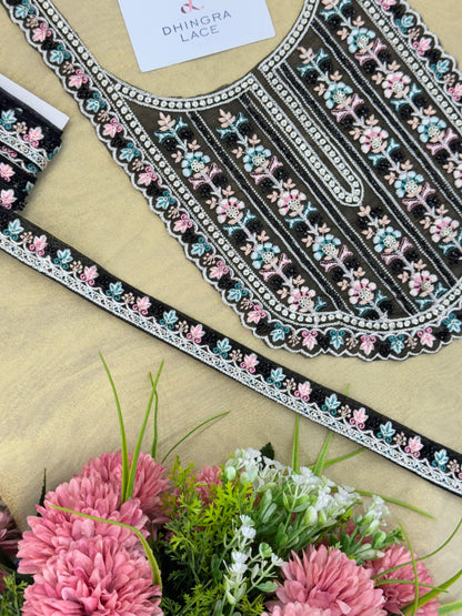 Beautiful Net Based Handwork Neck With 1 Meter Lace Black 060525