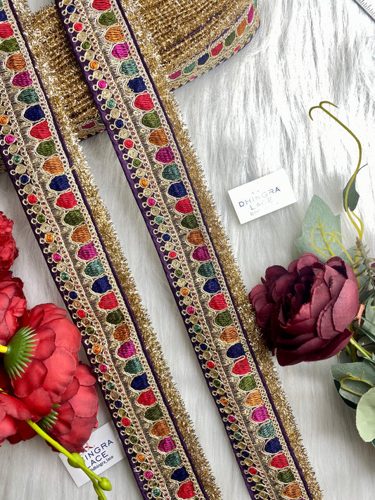 Beautiful Purple Multi Sabyasachi 2 Inches Broad Lace 9 Meters 050126