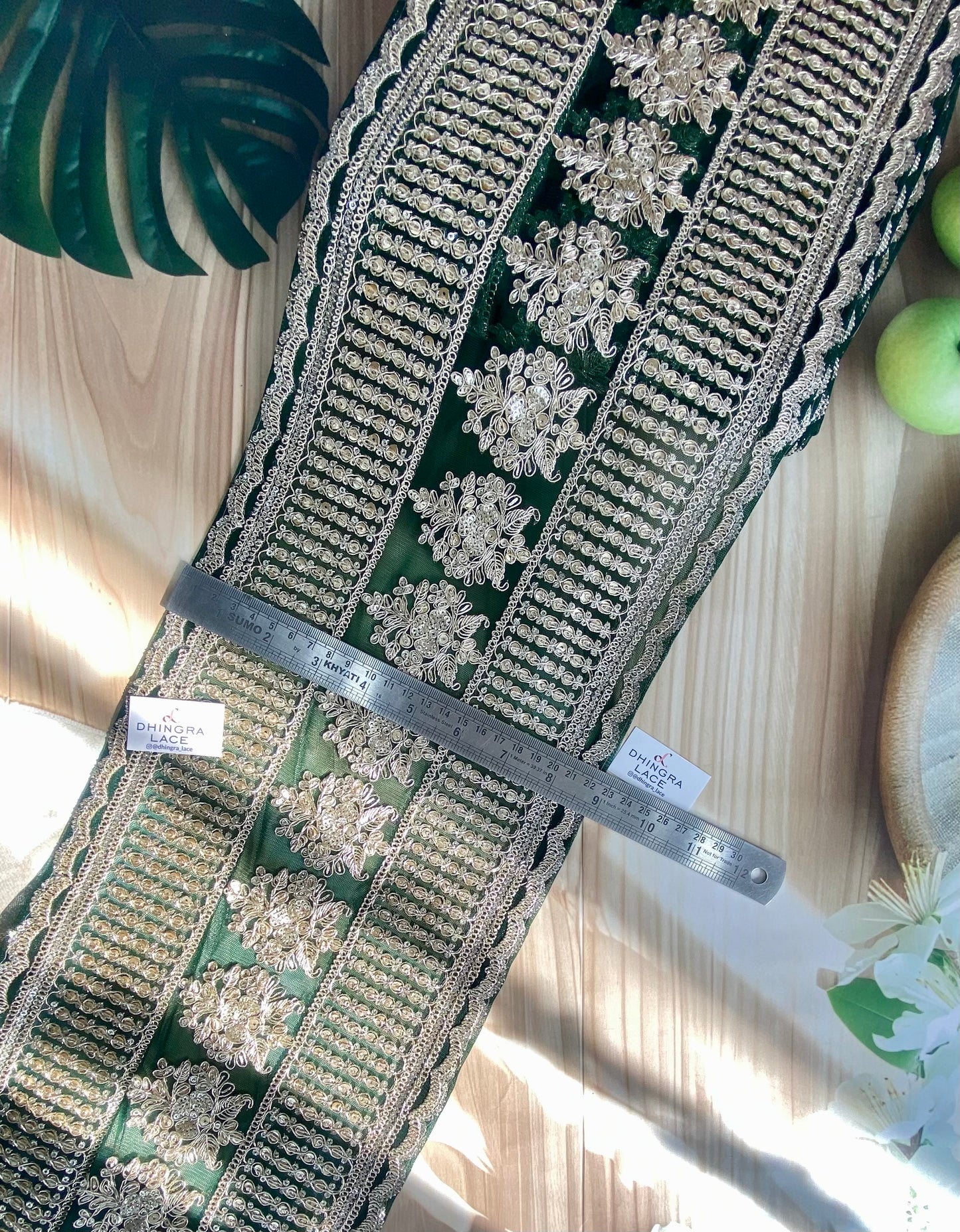 Beautiful Net Based Zari & Sequence Work 9 Inches Broad Border Lace For Saree, Suit, Dupatta, Lehnga Choli Green 160126, 100226