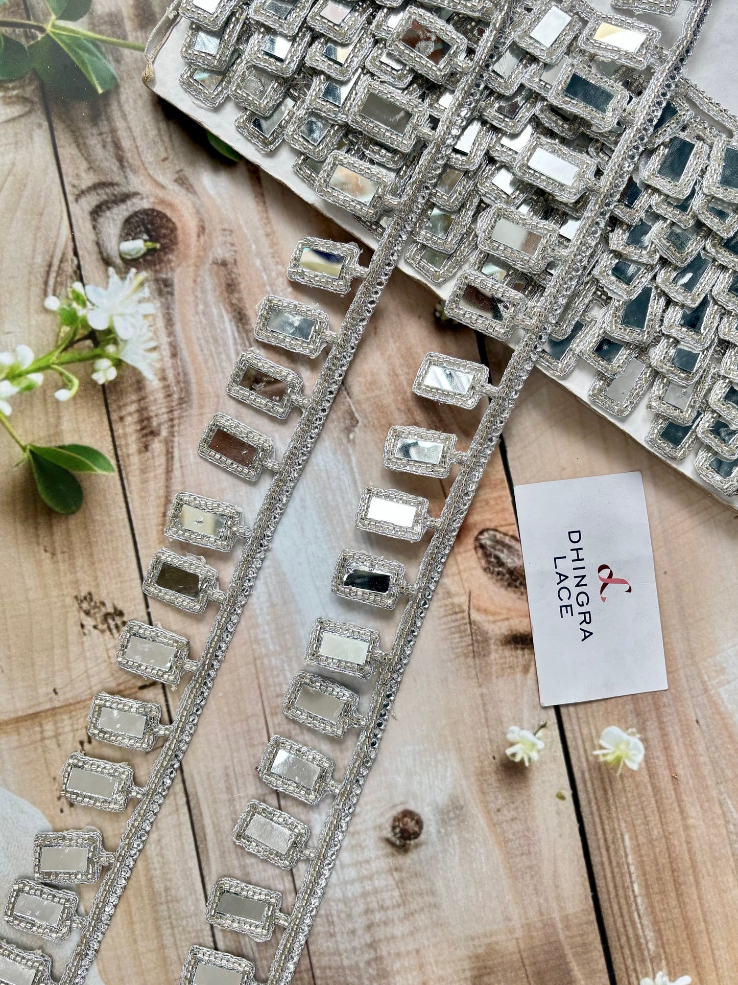 Beautiful Mirror Work Hanging Lace Silver 040825