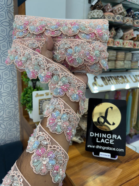 Beautiful Organza Based Sequence And Pearls Work Lace 130925