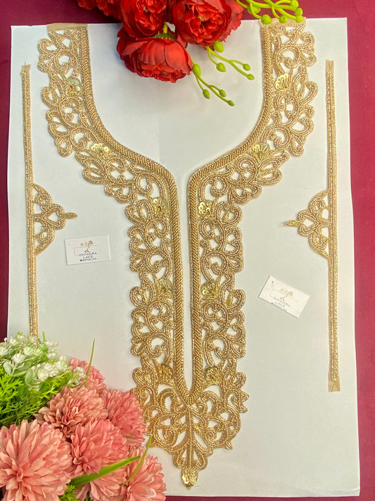 Beautiful Zardozi work Neck Patches With Sleeves Gold 060126