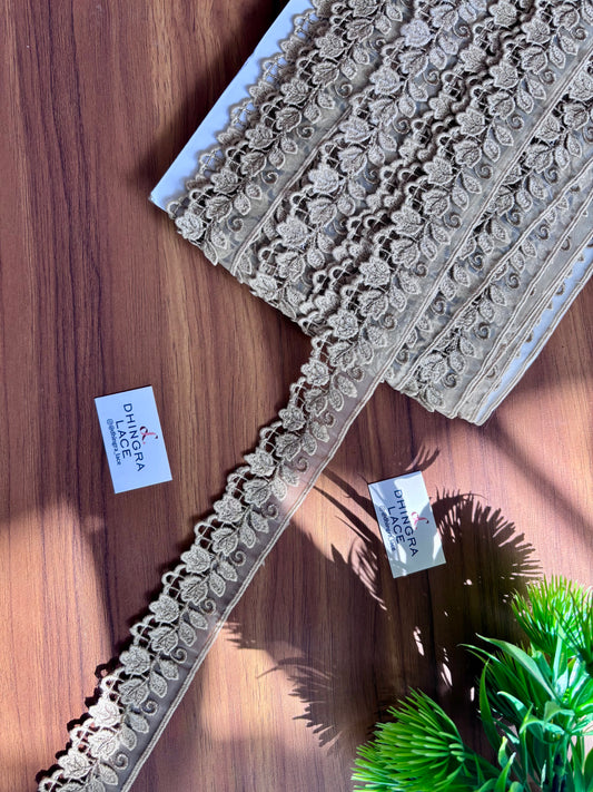 Beautiful Organza Based Guipure And Zari Work Lace Beige 051225