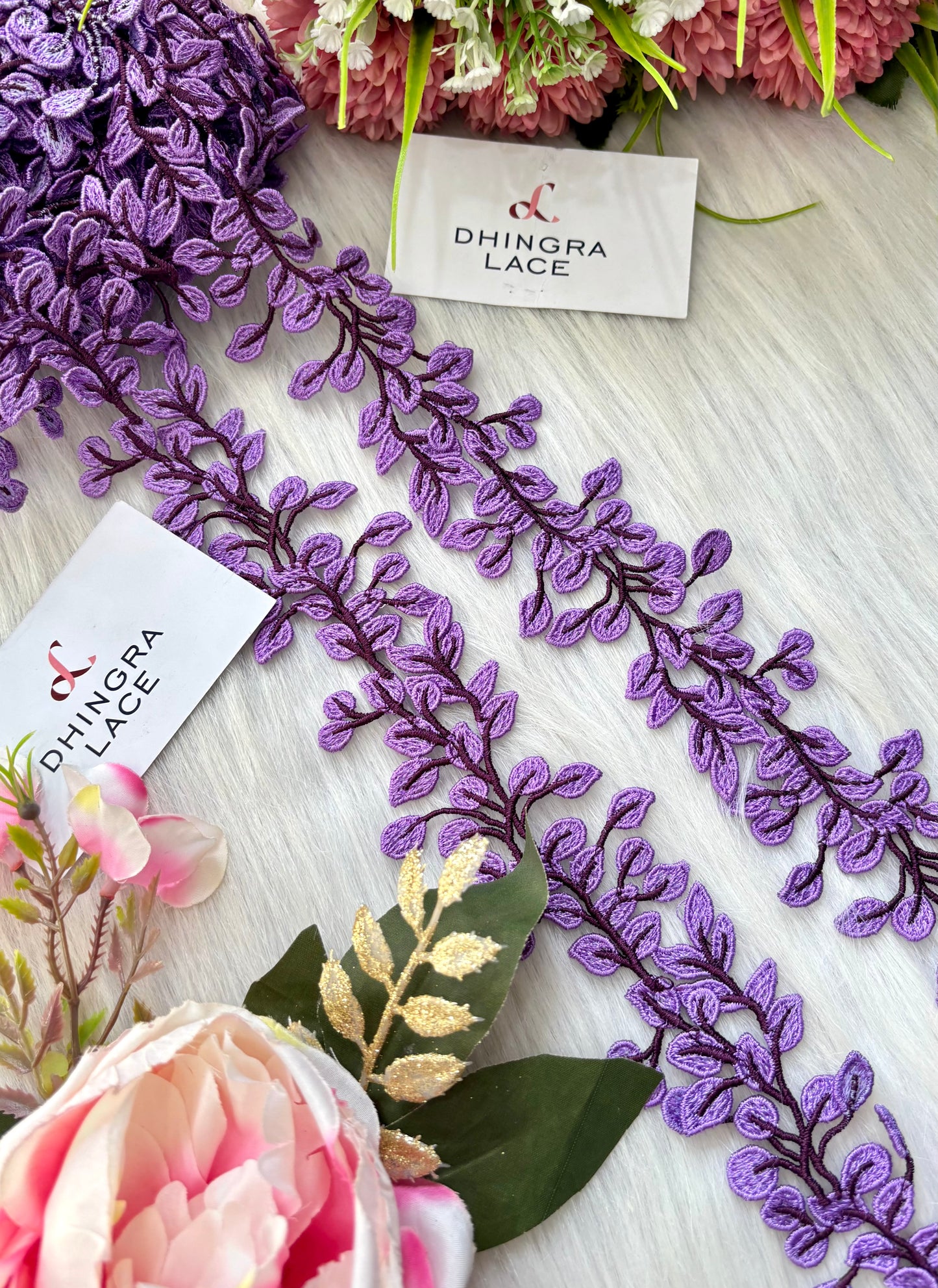 Beautiful Guipure Leaf Lace Purple 120625
