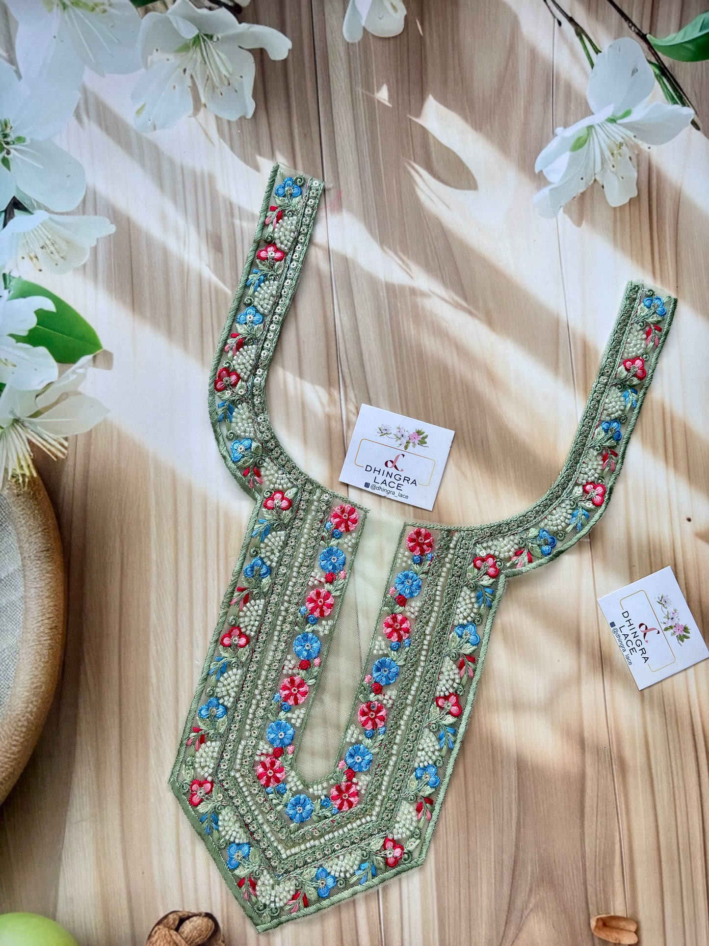 Beautiful Net Based Threadwork & Cutdana Work Neck Mint Green 130625/3