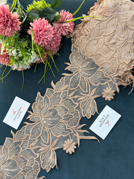Beautiful Organza Based Flower Lace Rose Gold 5400/190525/170625