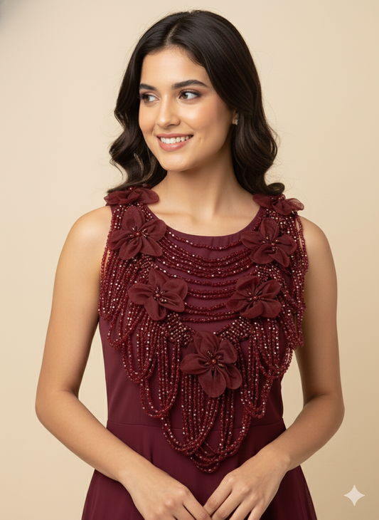 Beautiful Crystal Hanging Shoulder/Back Neck Patches Maroon 131225