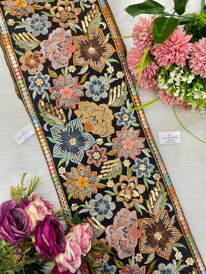 Beautiful Silk Based Multicolour 8.5 Inches Broad Lace (1 Meter) 130826