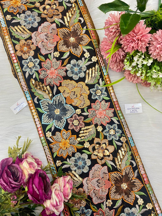 Beautiful Silk Based Multicolour 8.5 Inches Broad Lace (1 Meter) 130826