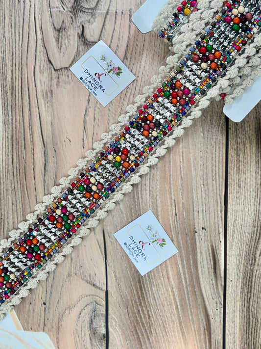 Beautiful Multicolour Beads Work Boho Lace Multicolour 021025