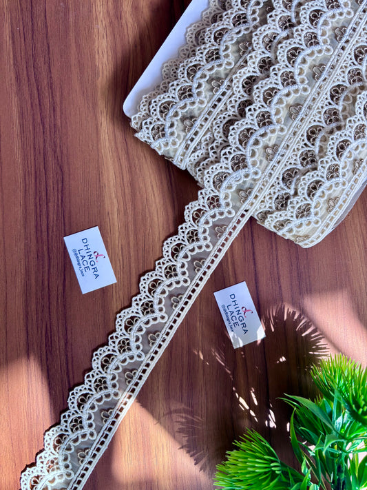 Beautiful Organza Based Guipure And Zari Work Lace Cream 051225