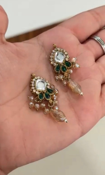 Beautiful Crystal & Stone Work Hanging Button (1 Pair) 2 Pieces 290826