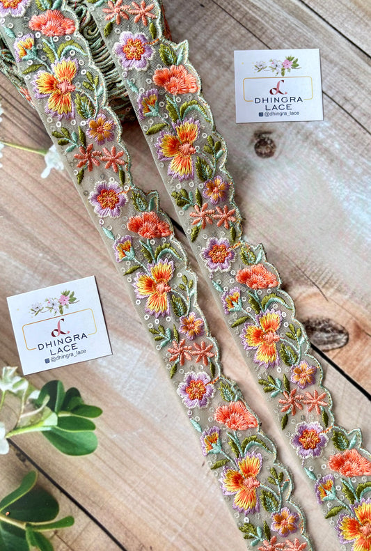 Beautiful Net Based Threadwork Lace Multicolour 280825