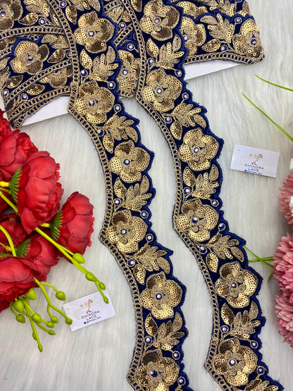 Beautiful Velvet Based 2 Inches Broad Scallop Lace Navy Blue 9 Meters 070126/090126