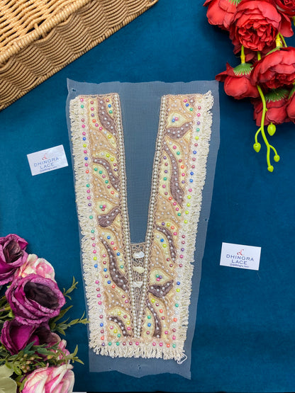 Beautiful Handwork Pearl And Shells Work Neck Patch Multicolour 1 210526