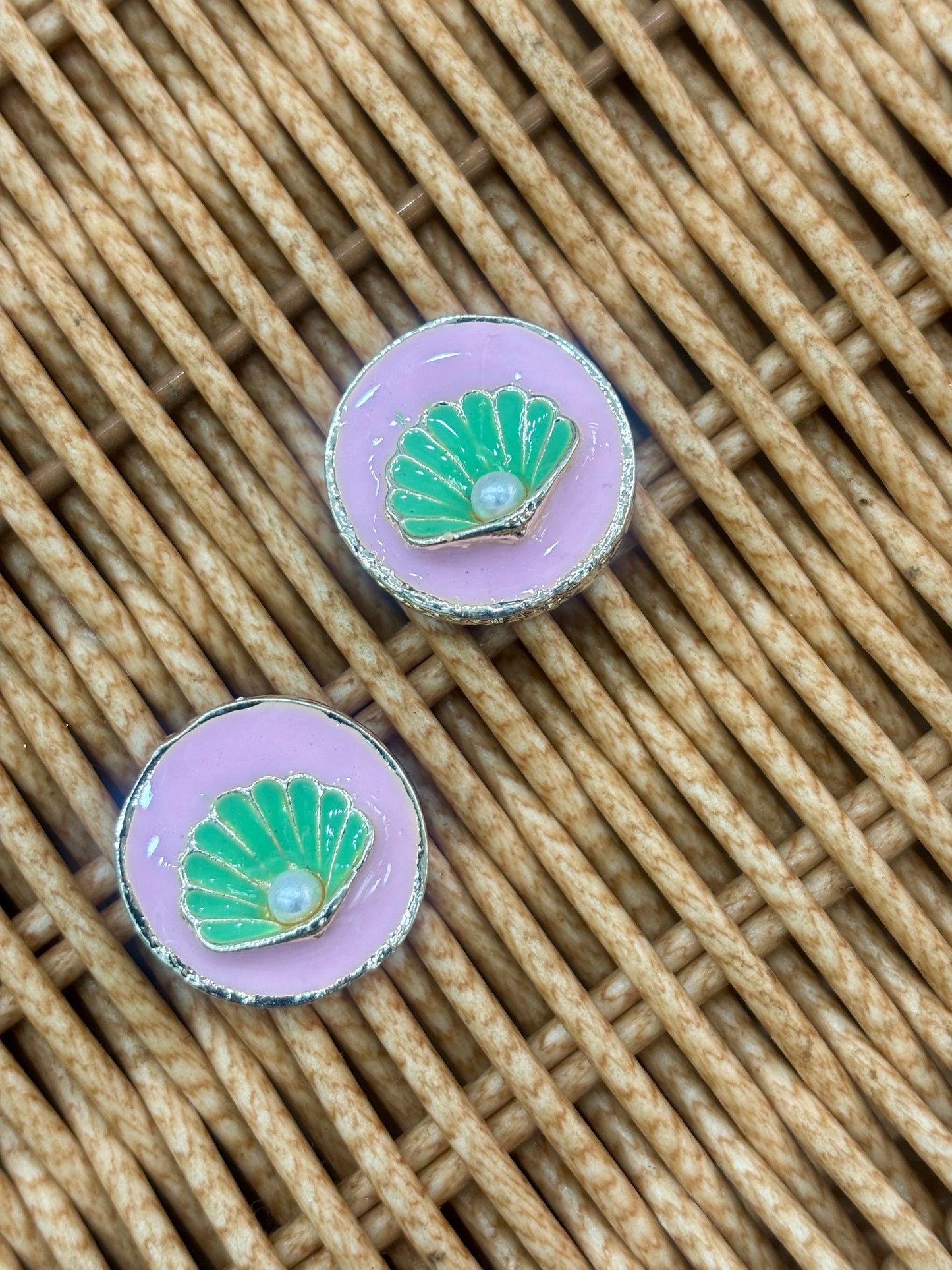 Beautiful Metal Minakari Shell Button (1 Pair 2 piece ) 140626