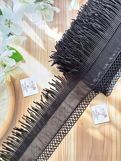 Beautiful Organza Fringes Lace Black 010725