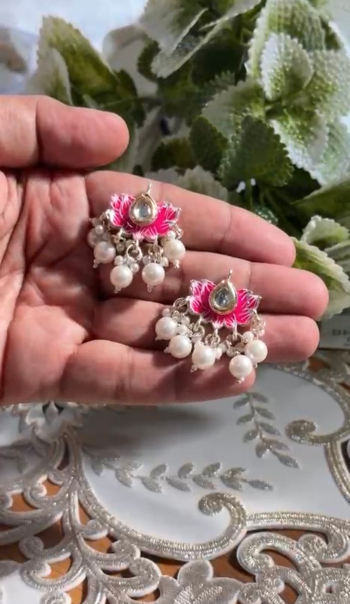 Beautiful Pearl Work Minakari Hanging Button (1 pair) 220826