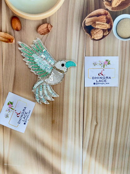 Beautiful Handwork Bird Patch Left Sea Green 071025