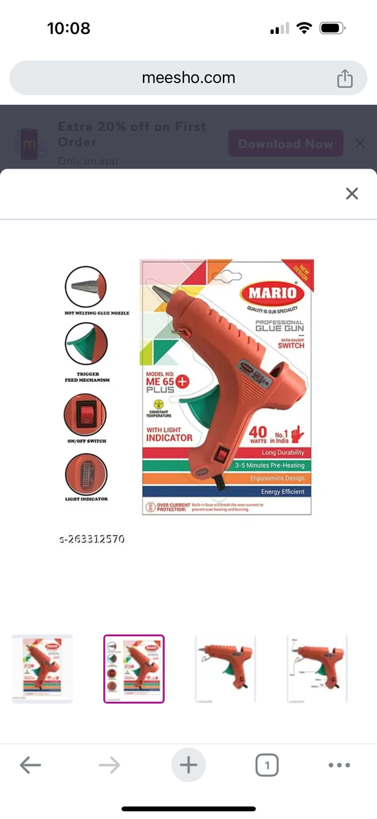 Mario Hot Melt Glue Gun With Light Indicator /40 Watts With 5 Super Strong Crown Glue Sticks