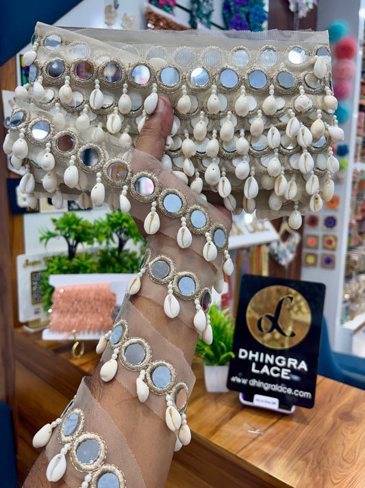 Beautiful Mirror Work Hanging Lace Light Gold 260925