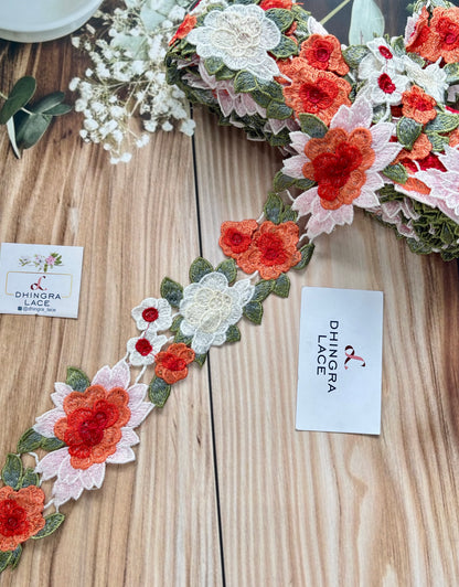 Beautiful Guipure Multicolour Orange Flower Lace 070725