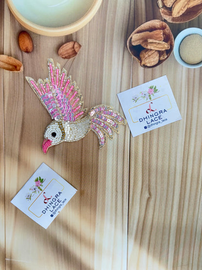 Beautiful Handwork Bird Patch Right Pink 071025