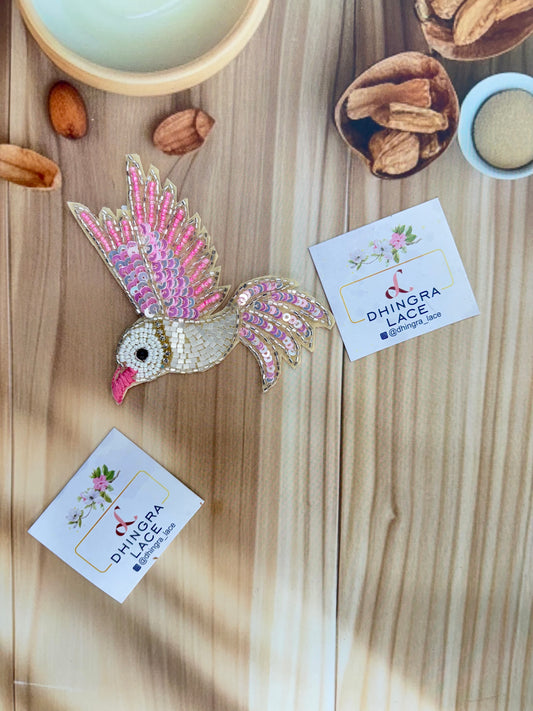 Beautiful Handwork Bird Patch Right Pink 071025