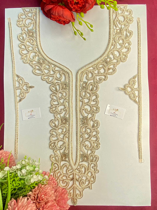 Beautiful Zardozi work Neck Patches With Sleeves Water Gold 010126
