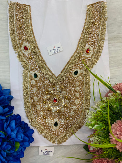 Rhine Stone Or Pearls Red Green Colour Combo With Metal Coins Or Handwork Neck Patches 161026