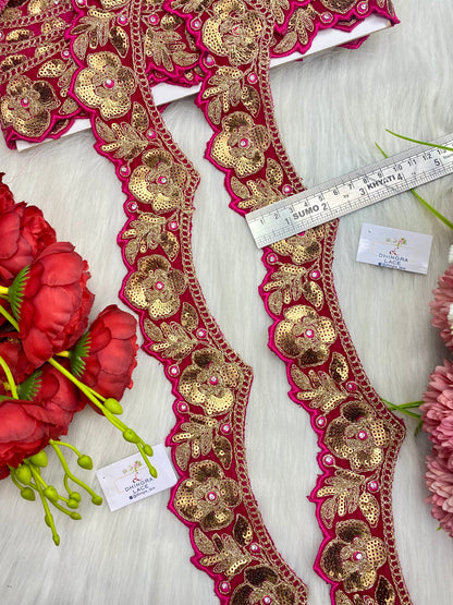 Beautiful Velvet Based 2 Inches Broad Scallop Lace Magenta 9 Meters 070126/090126