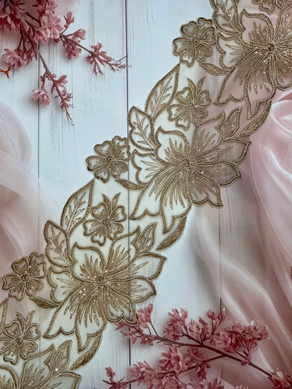 Beautiful Organza Based Zari Work Lace Antique Gold 260725/ 280725