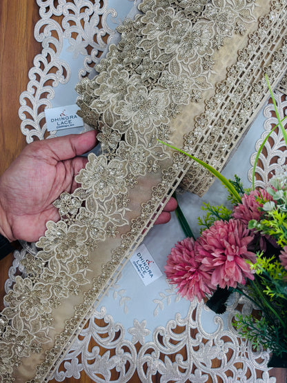 Organza Based Guipure Cutwork Flower Lace Gold 210826