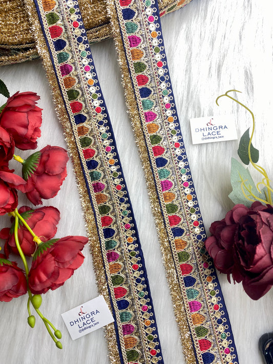 Beautiful Navy Blue Mult Sabyasachi 2 Inches Broad Lace 9 Meters 050126