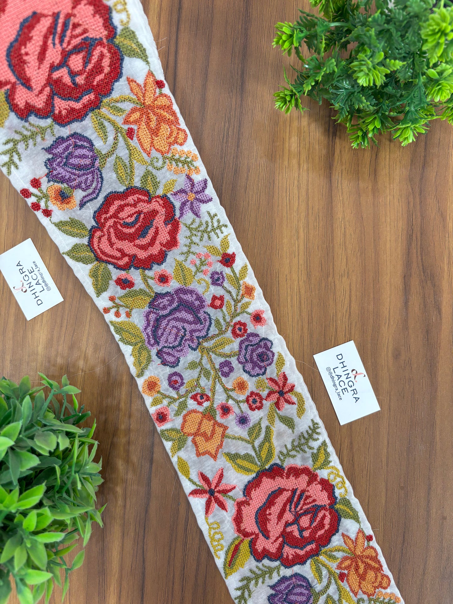 Cross Stitch Borders Multicolour Butterfly Floral Pattern For Saree Dupatta Lehanga & Home Furnishing 090726 Price Per Meter
