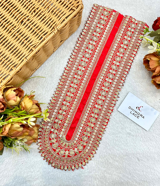 Beautiful Silk Based Zari Work Kurta Neck Patch Red 141224 Deal Men / Women