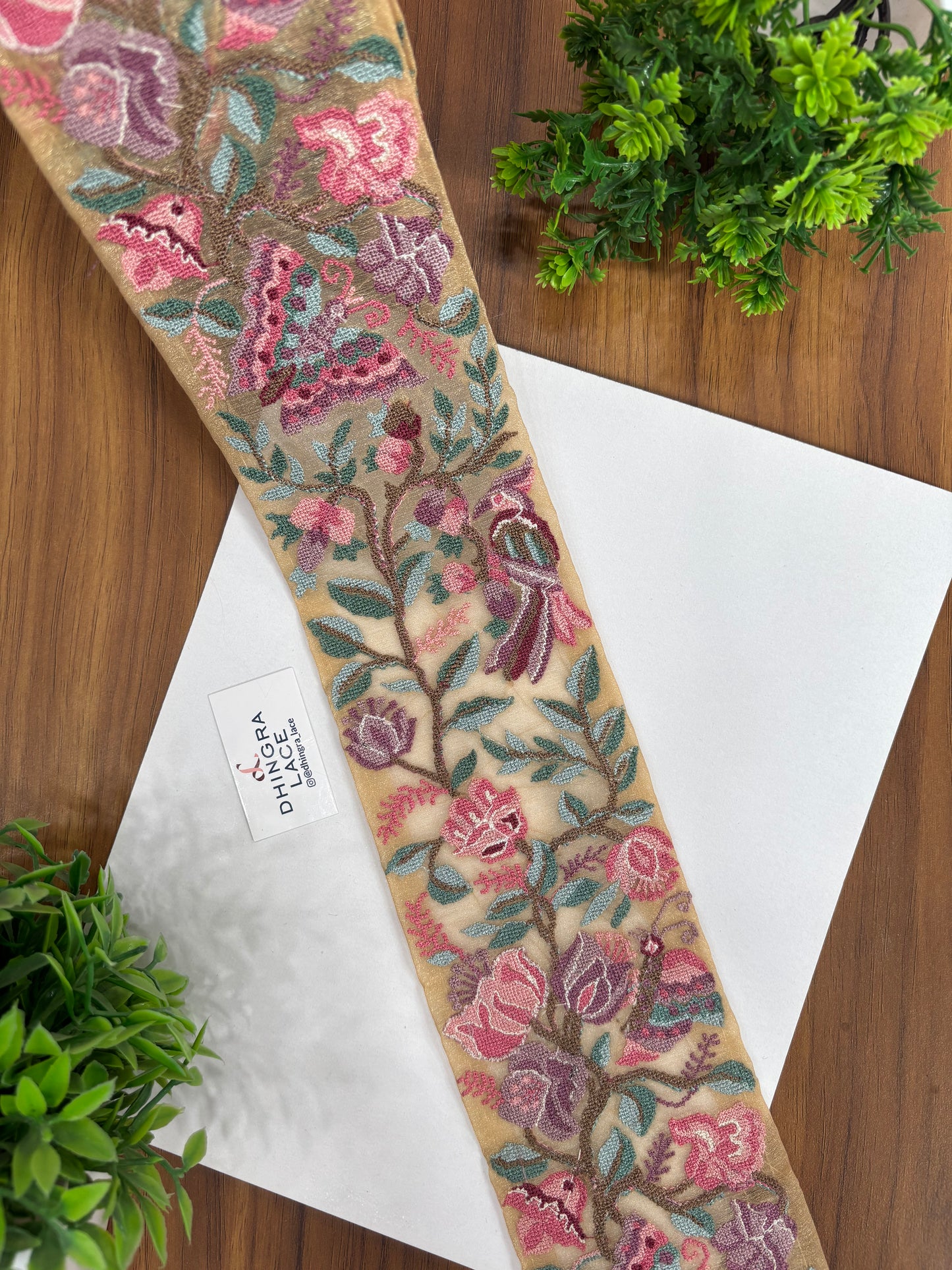 Cross Stitch Borders Multicolour Butterfly Floral Pattern For Saree Dupatta Lehanga & Home Furnishing 090726 Price Per Meter