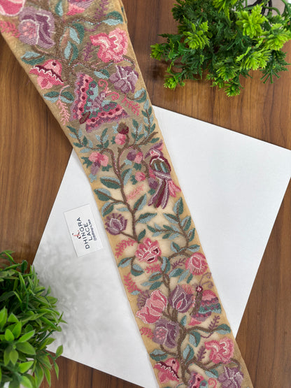 Cross Stitch Borders Multicolour Butterfly Floral Pattern For Saree Dupatta Lehanga & Home Furnishing 090726 Price Per Meter