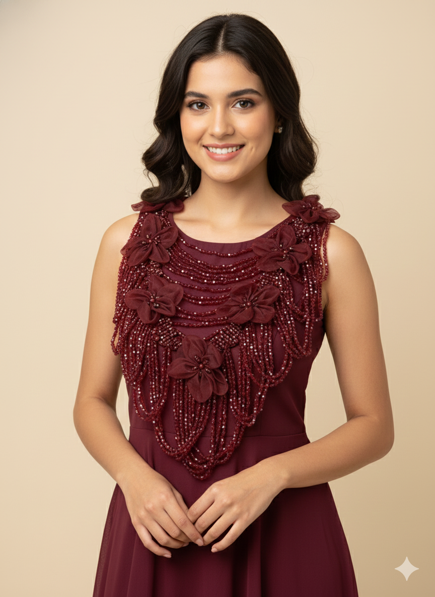 Beautiful Crystal Hanging Shoulder/Back Neck Patches Maroon 131225